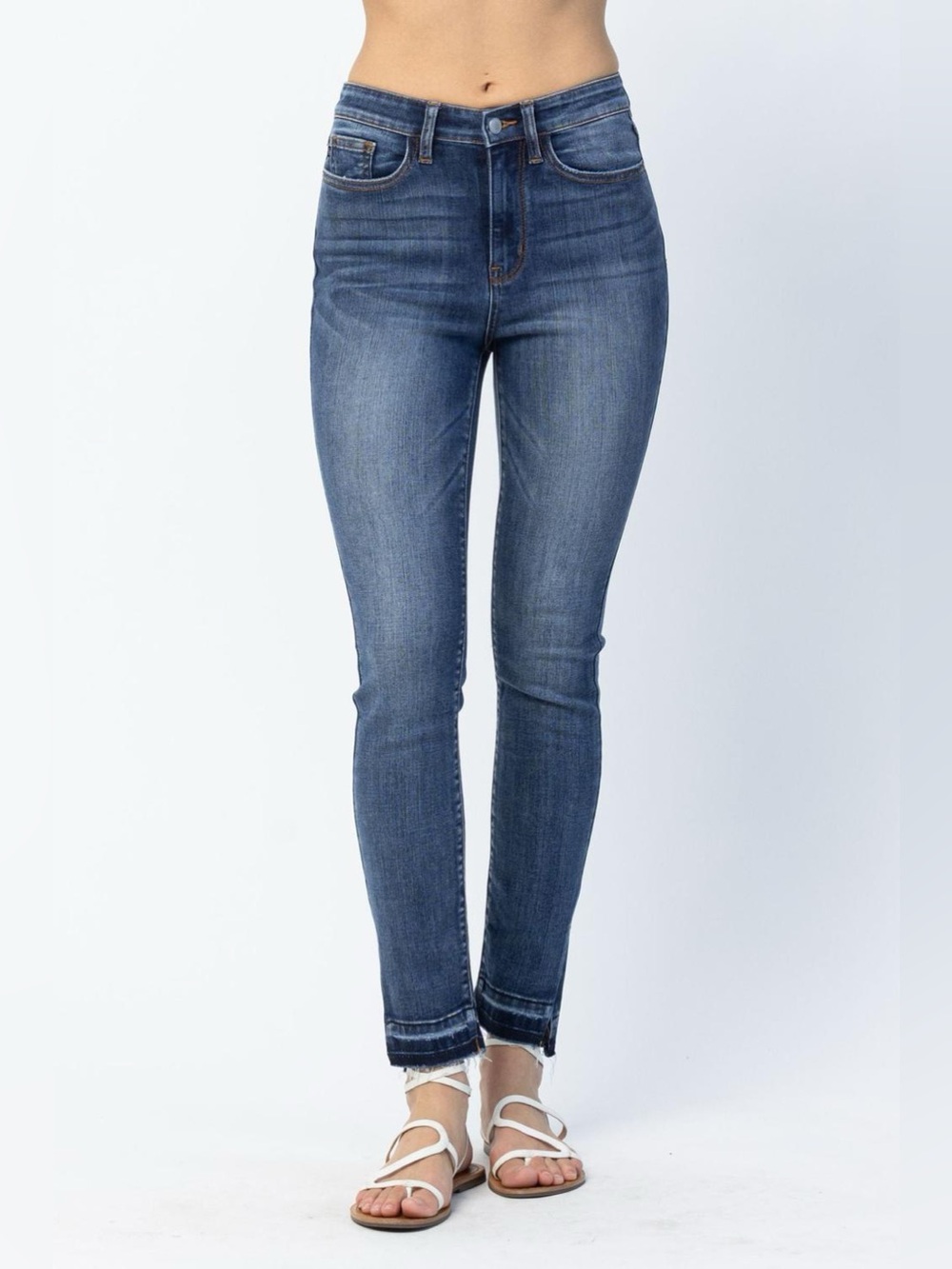 Judy Blue High Rise Skinny Jeans Step Hem Raw Hem Side Slit Size 5/27